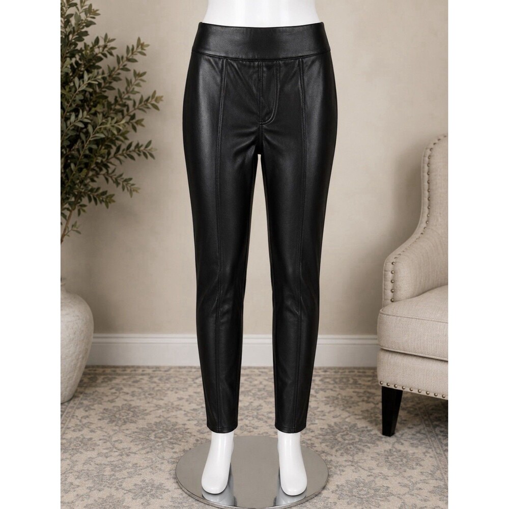 Fashion Nova Size S Black Faux Leather Pants Skinny Leg Side Zip 26x27